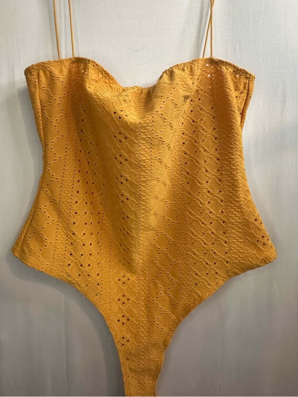 Love Tree Mustard Eyelet One-Piece Bodysuit Small Y2K Festival Summer